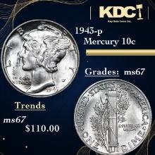 1943-p Mercury Dime 10c Grades GEM++ Unc