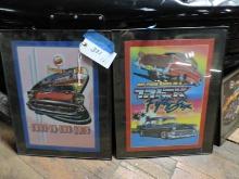 Pair of Framed with Glass Car Art -LOST IN THE 50s & TRICK '56 - 20" X 16"