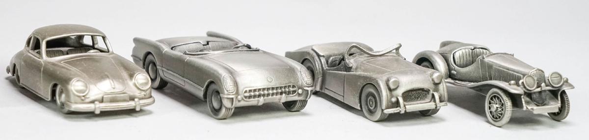 7 Danbury Mint Pewter Cars; MG, Austin Healy,