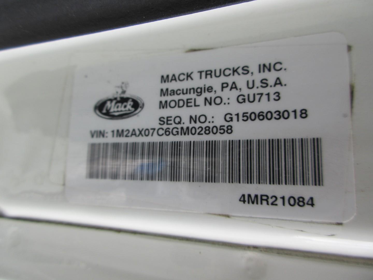 2016 Mack Granite GU713 Tri/A Dump Truck