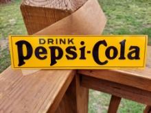 Old NOS New Old Stock Metal Drink Pepsi Cola Sign Chas W Shonk Litho Chicago Mint Tacker Sign