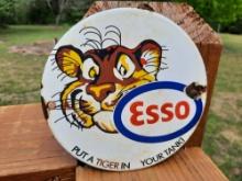 Old 6 Inch Porcelain ESSO Put A Tiger In Your Tank Door Push Plate Sign Gas Oil Station