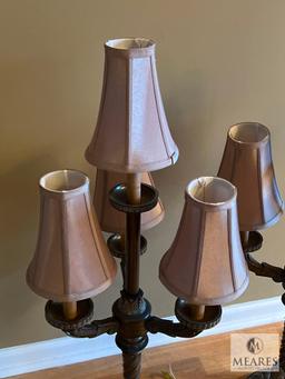 Large Ornate Five Light Lamps with Shades - 37 Inches Tall