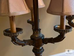 Large Ornate Five Light Lamps with Shades - 37 Inches Tall