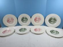 Lot 4 Wedgewood China Patrician Pink Chambers Building College Scene 10 5/8" Dinner Plates