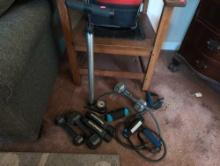 (LR) LOT OF MISC. EXERCISE EQUIPMENT TO INCLUDE (2) 10LB DUMBBELLS, A 5LB DUMBBELL, (2) PAIR OF 2LB