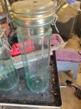 Vintage Green Glass Top Storage Jars $1 STS