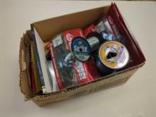 Box of fishing lures and other various fishing accessories. Comes as is shown in photos. Appears to
