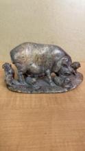 CHINESE CARVED STONE PIG & PIGLETS FIGURINE