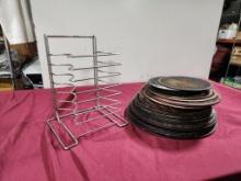 Pizza Pan Rack w/ Several Pizza Screens