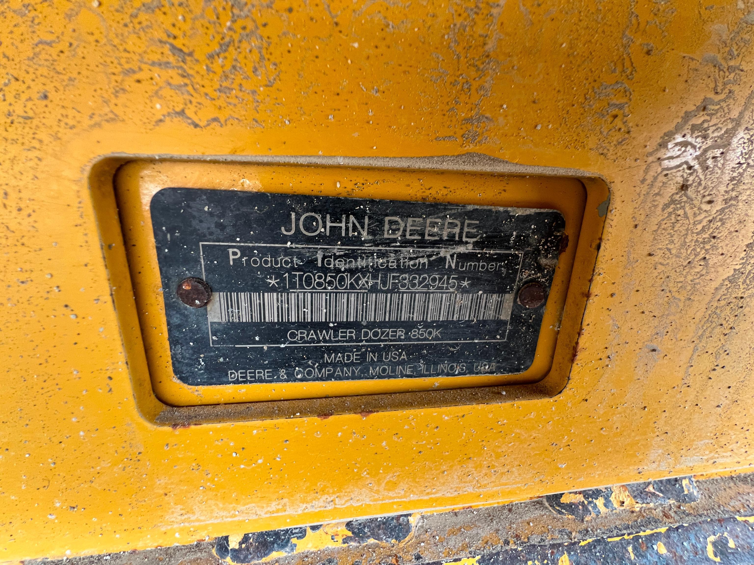 2018 JOHN DEERE 850K WLT CRAWLER TRACTOR SN:1T0850KXHJF332945 powered by John Deere diesel engine,