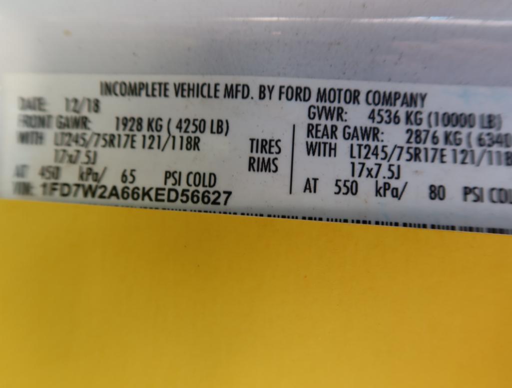 2019 Ford F-250 4 Door Utility Bed w/Ladder Rack,Gas, License# LYI-K64, VIN 1FD7W2A66KED56627,