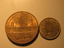 Foreign Coins: 1978 Belgium 10 Francs &  Switzerland 5 Rappen
