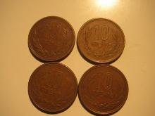 Foreign Coins: 4x Japan 10 Yens