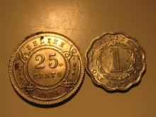 Foreign Coins: 1976 Belize 1 & 25 Cents