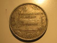 Foreign Coins: 1952 French Polynesia  5 Francs