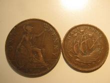 Foreign Coins: Great Britain 1934 Penny & 1937 1/2 Penny