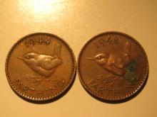 Foreign Coins: 1944 (WWII) & 1948 Great Britain Farthings