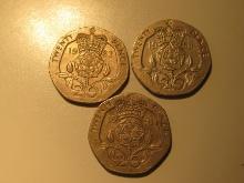 Foreign Coins: 1982, 83 & 91 Great Britain 20 Pences