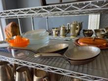 Shelf Lot of Glass Plates, Cookware and More from King Cole Restaurant