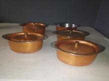 Five Vintage King Cole Scavullo Copper Clad Stainless Steel Baking Pans w/Four Lids