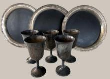 (5) Wallace Silver Plate Goblets & (3) Serving