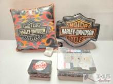 Harley Davidson Pillows and Race Car Cards