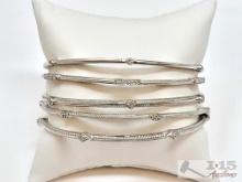(6) Sterling Silver Bangle Bracelets with Diamonds, 66.56g
