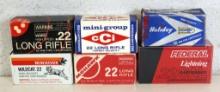 6 Different Full Vintage Boxes Cartridges Ammunition - CCI .22 LR, Winchester Wild Cat .22 LR,