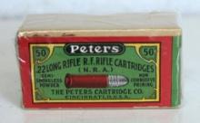 Full Vintage Partially Sealed Box Peters .22 LR "N.R.A. Box" Cartridges Ammunition...