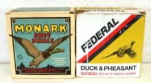 2 Different Full Vintage Boxes Federal 12 Ga. Shotgun Shells Ammunition - Monark Trap Load, Duck &