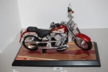 Harley Davidson Fat Boy Motorcycle Model On Stand, Plastic, Motorcycle 14" Long