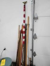 Lot of mops, dusters, American Flag, and Squeegees