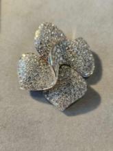 Lady's 14k white gold brooch (dress clip) pave