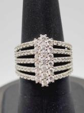 Dazzling crystal & sterling silver ring, size 7