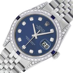 Rolex Mens 36MM Stainless Steel Blue Diamond And Sapphire Datejust