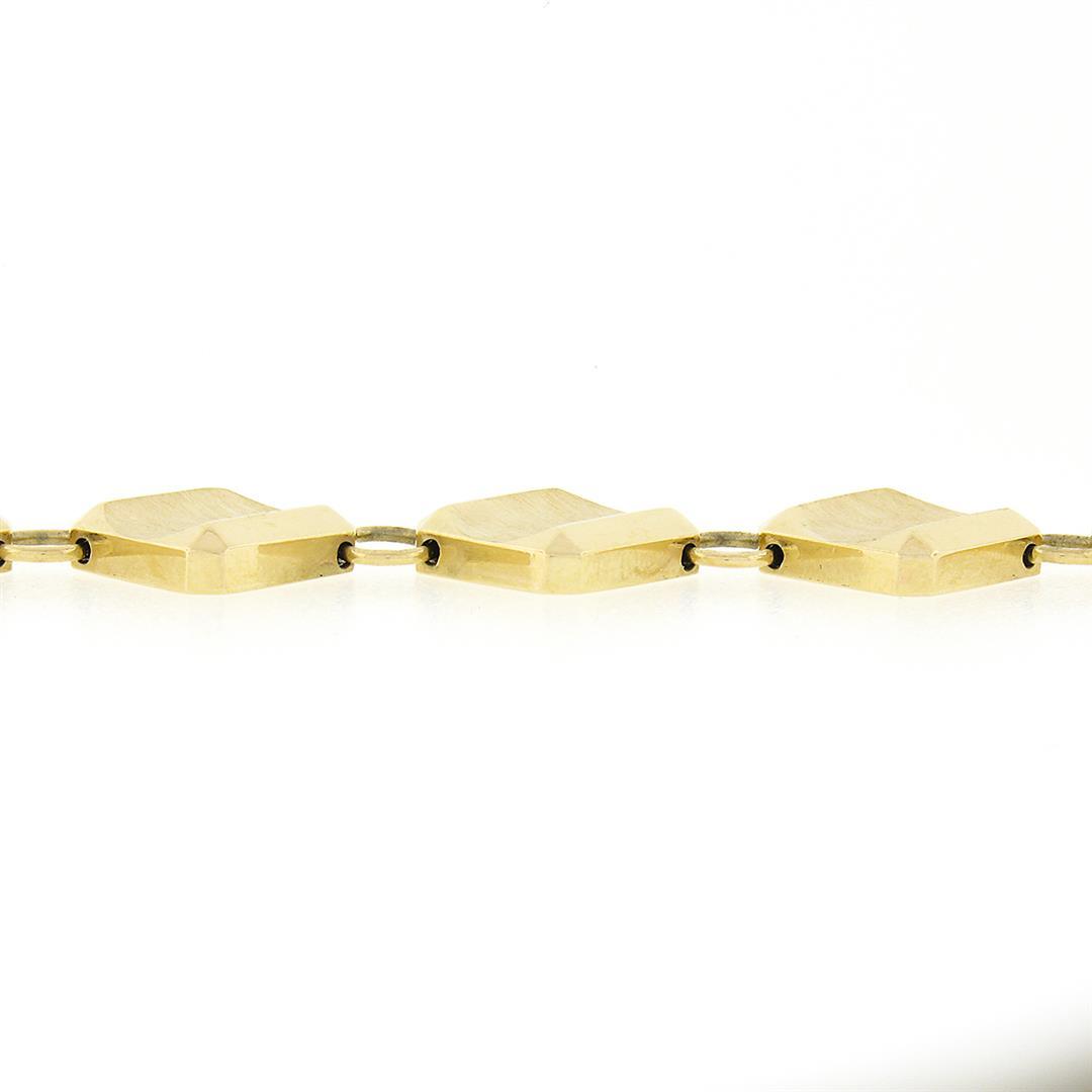 14k Yellow Gold 6.5" Concave Brushed & Polished Finish Unique Link Bracelet