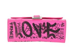 Balenciaga Pink Graffiti Printed Calfksin Leather Hourglass XS Top Handle Should