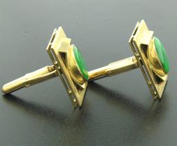 Vintage Men's 14k Yellow Gold EGL Deep Green Jadeite Jade Rectangular Cufflinks