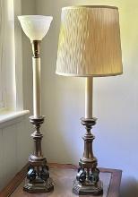 Pair Of Tall Brass Candle Shape Table Lamps